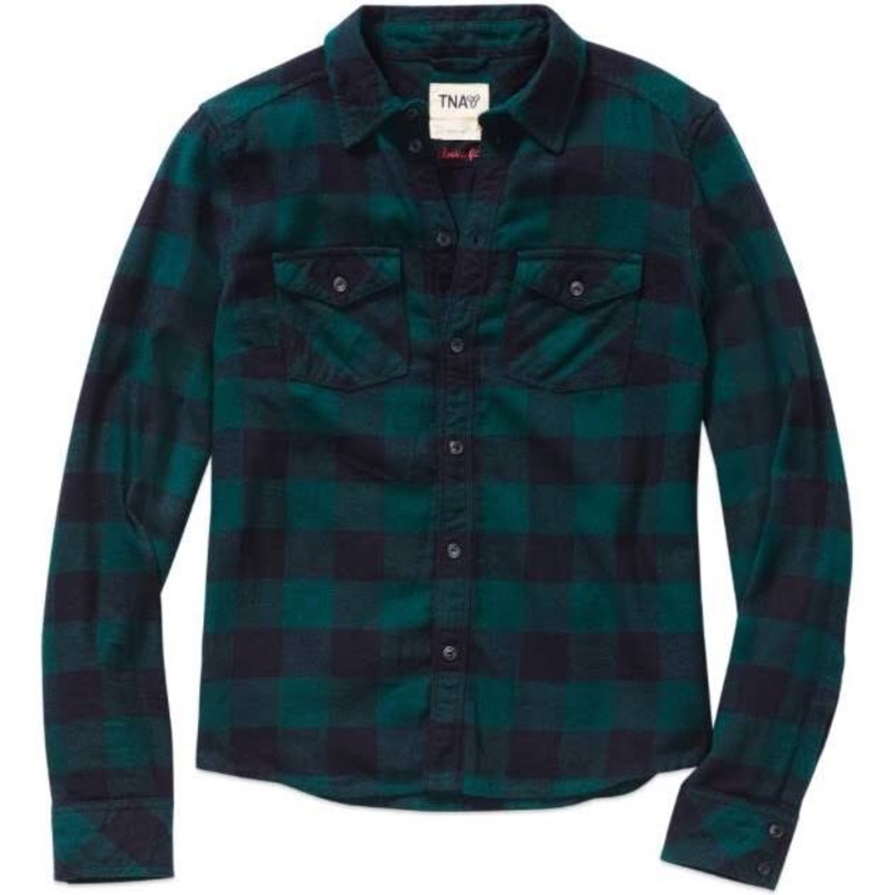 Aritzia TNA green and black flannel